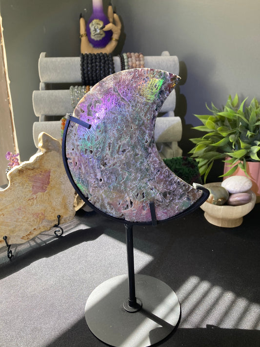 Aura Coated Sphalerite Moon on stand
